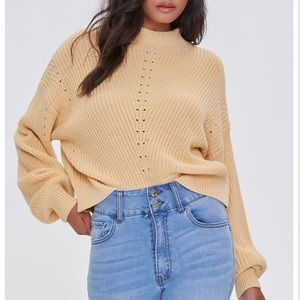 Women’s Mock Neck Ribbed Sweater Top - Taupe